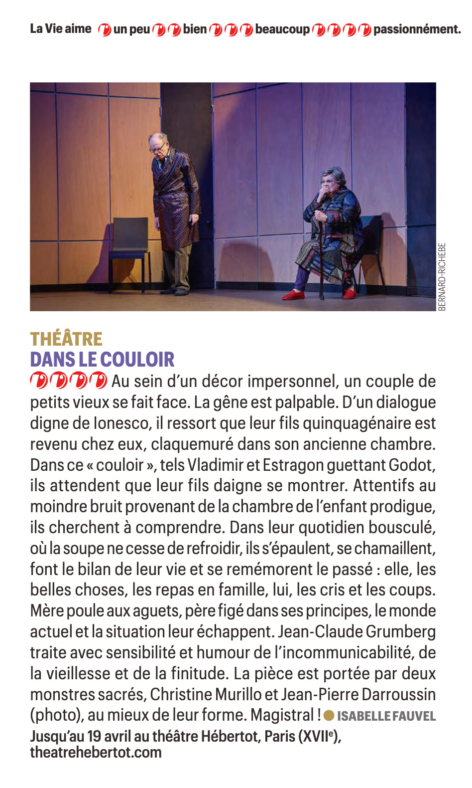 Critique de La Vie du spectacle : Dans le couloir