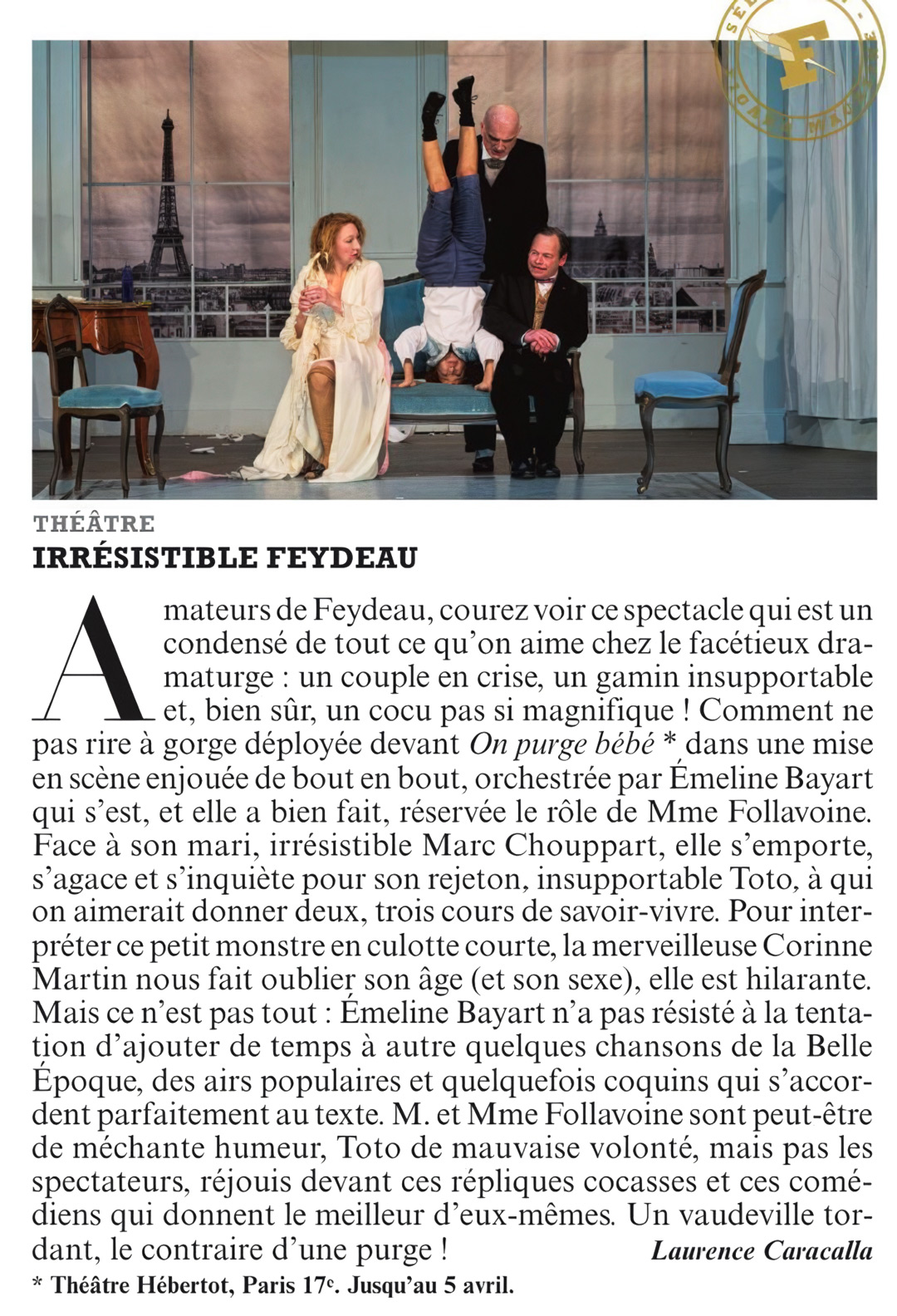 Article du Figaro Magazine : Irrésistible Feydeau